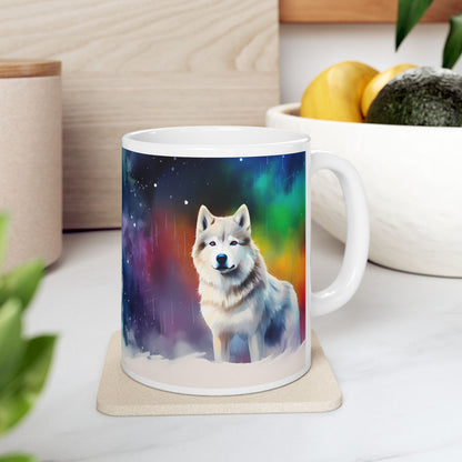 Wolf Pack Ceramic Mug — Northern Lights Wolf Coffee Cup (11oz/15oz)