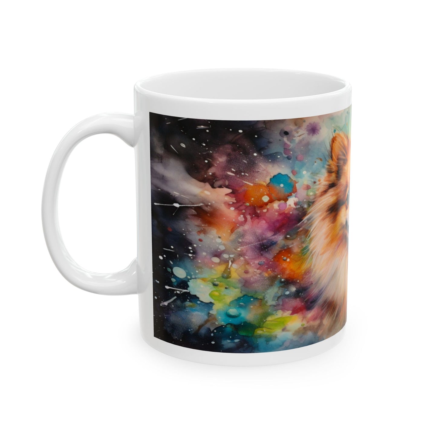 Pomeranian Dog Ceramic Mug – Colorful Watercolor Pet Portrait (11oz, 15oz)