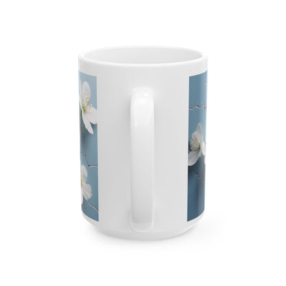 Cat Coffee Mug - Cute White Kitten Ceramic Mug, Blue, 11oz & 15oz