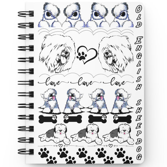 Spiral Notebook, 5x7" Spiral Journal, Old English Sheepdog