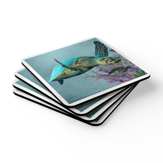 Sea Turtle - Smelling the Flowers, Coaster, Set of 4