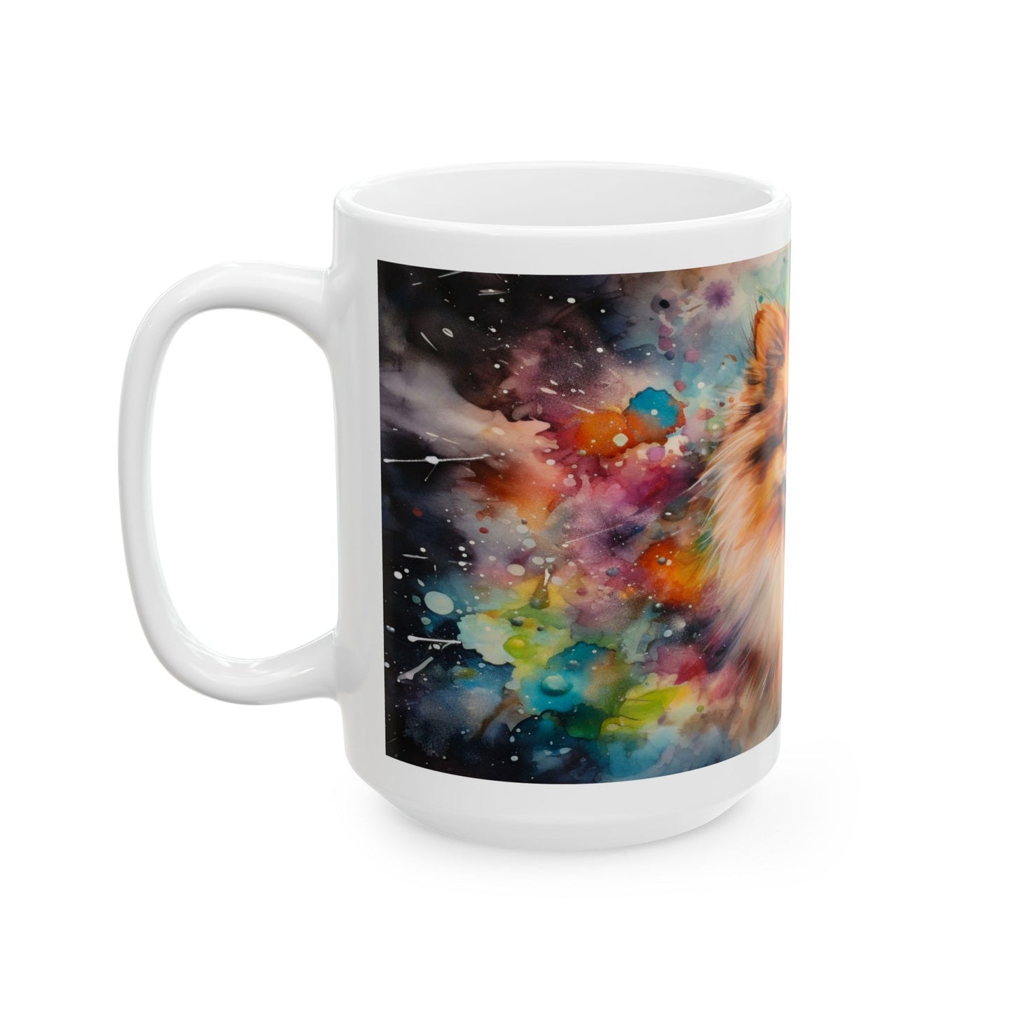Pomeranian Dog Ceramic Mug – Colorful Watercolor Pet Portrait (11oz, 15oz)