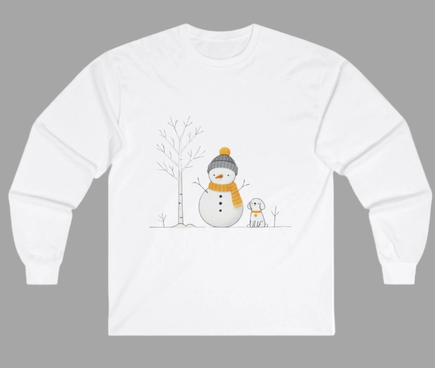 Christmas Snowman and Dog, Unisex, Long Sleeve Cotton Tee