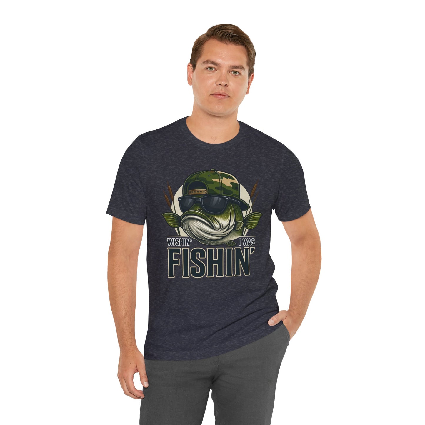 Wishin' I Was Fishin' T-Shirt — Funny Bass Fishing Tee for Anglers