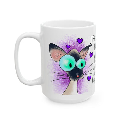 Cat Lovers Mug — “Life Is Short Hug Your Meow and Enjoy a Nice Cup of Happiness” Ceramic Coffee Cup