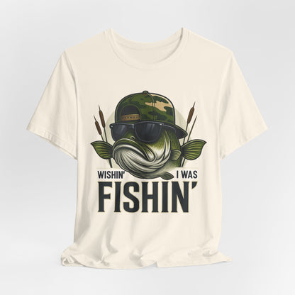 Wishin' I Was Fishin' T-Shirt — Funny Bass Fishing Tee for Anglers