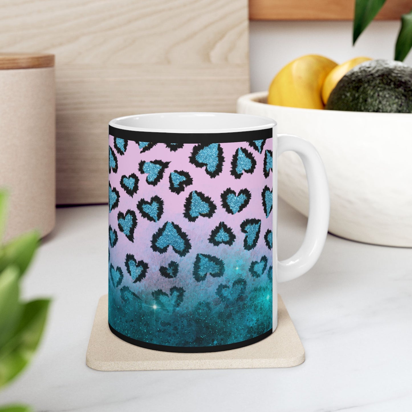 Personalized Heart Leopard Ceramic Mug — Custom Photo Coffee Cup (11oz/15oz)