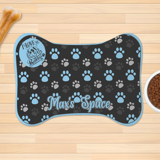 Big Blue & Gray Paw Prints, Personalized - Dog Bone Rug