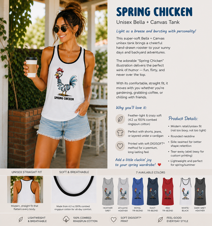 Spring Chicken Comfy Fit Tank Top - Unisex Bella + Canvas Tank, Multi Colors