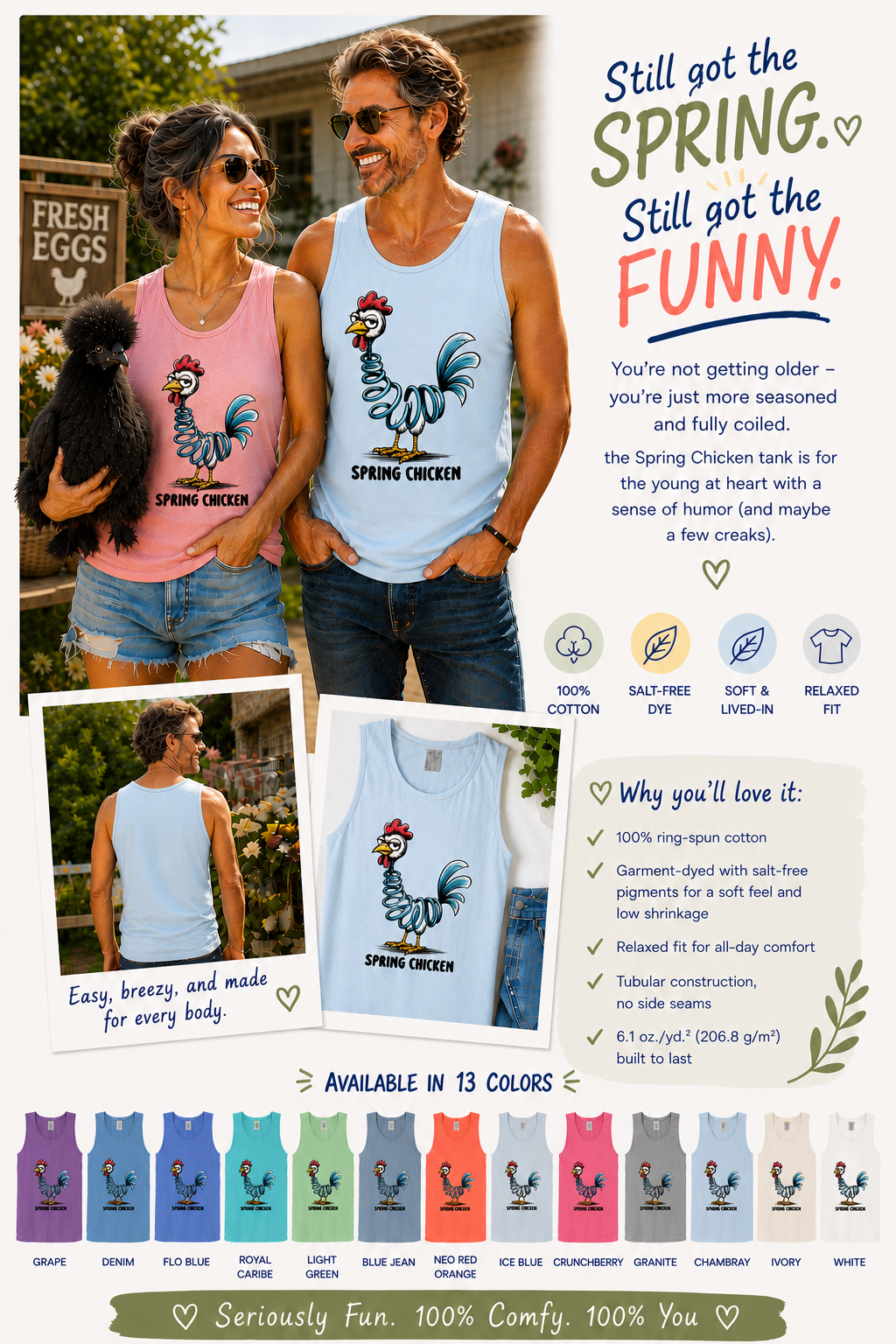 Spring Chicken Full Back Tank Top - Comfort Colors Unisex Tank