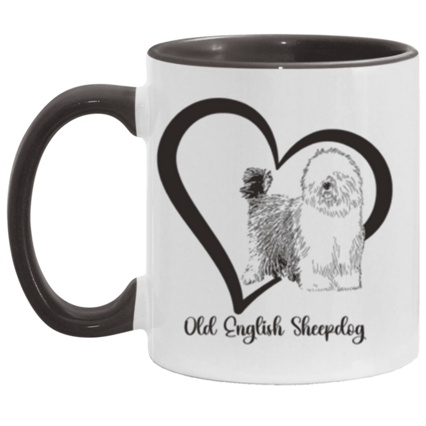 Old English Sheepdog Heart Wrapped with Tails Coffee Mugs