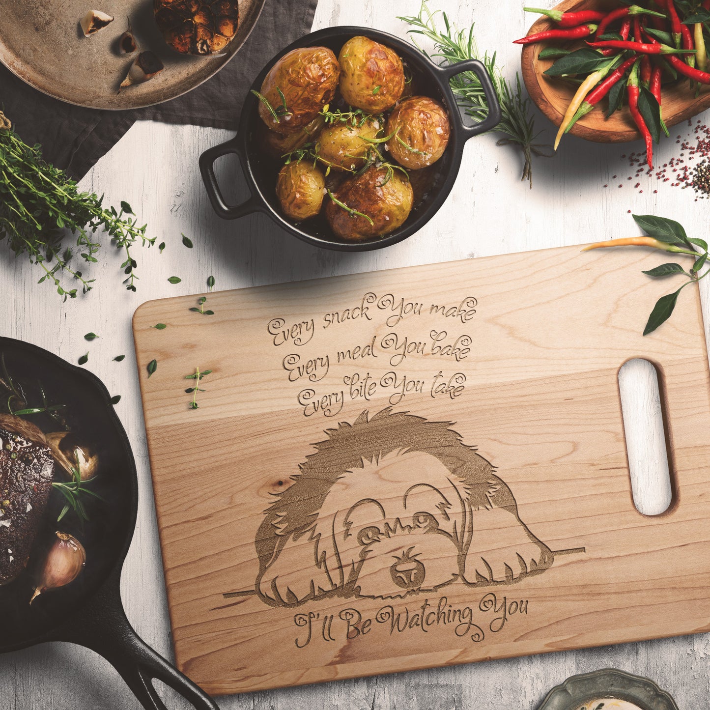 I'll Be Watching You, Old English Sheepdog Cutting Board, Maple