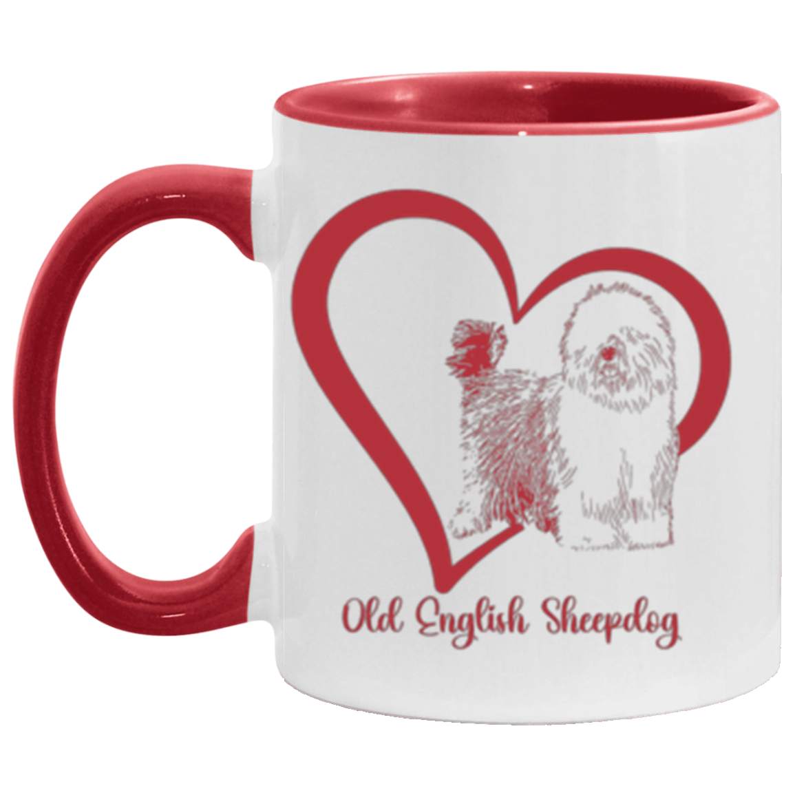 Old English Sheepdog Heart Wrapped with Tails Coffee Mugs