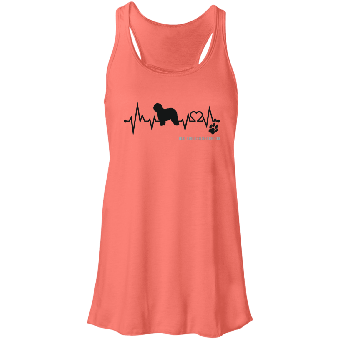 Old English Sheepdog Heartbeat EKG Line, Flowy Racerback Tank