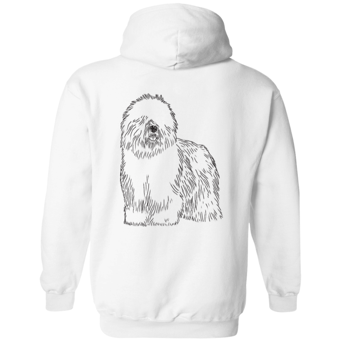 Old English Sheepdog Heart w/Black Writing, Front and Back Graphic Design, Gildan Cotton/Polyester Hoodie