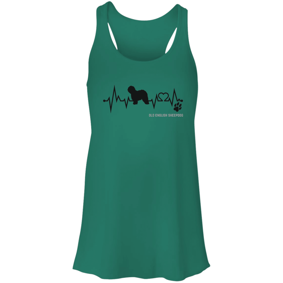 Old English Sheepdog Heartbeat EKG Line, Flowy Racerback Tank