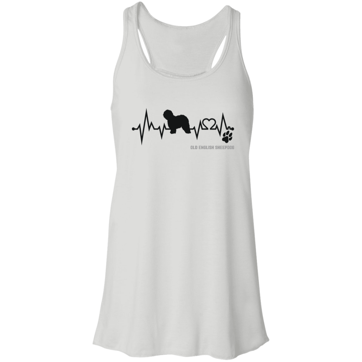 Old English Sheepdog Heartbeat EKG Line, Flowy Racerback Tank