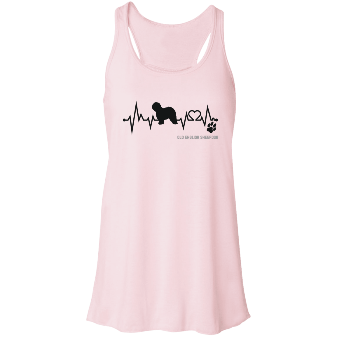 Old English Sheepdog Heartbeat EKG Line, Flowy Racerback Tank