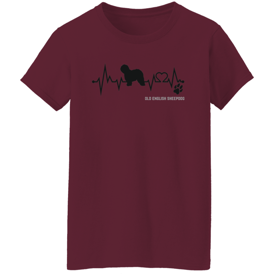 Old English Sheepdog Heartbeat, Unisex, Cotton/Polyester T-Shirt