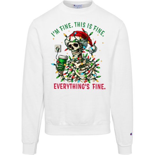 I'm Fine, This is Fine, Everything is Fine, Festive Christmas Spirit with a Twist, Unisex, Champion Crewneck Sweatshirt