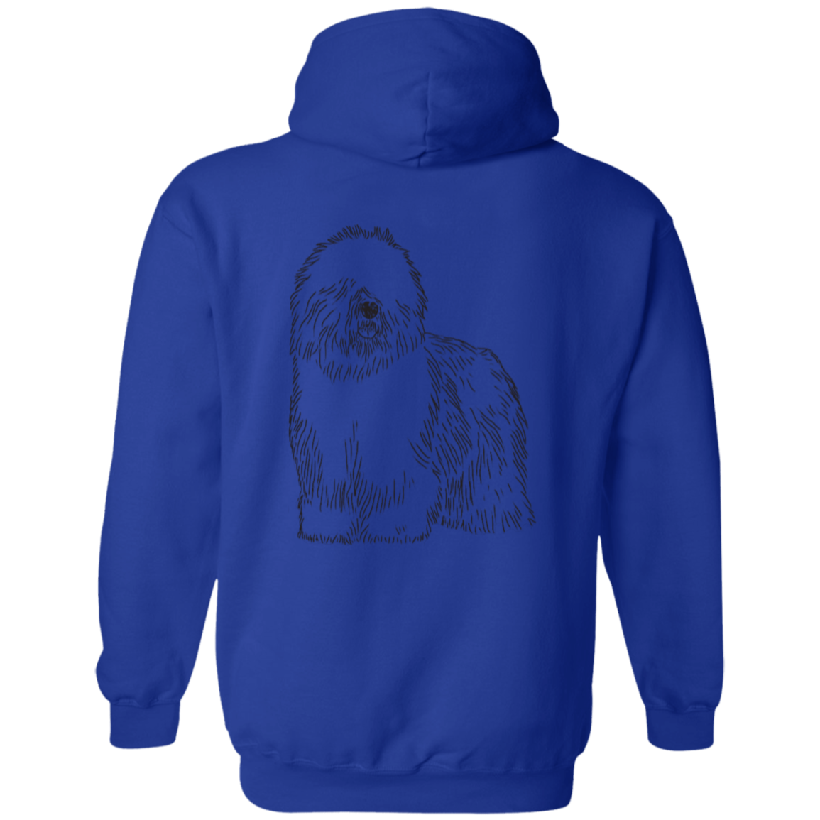 Old English Sheepdog Heart w/Black Writing, Front and Back Graphic Design, Gildan Cotton/Polyester Hoodie