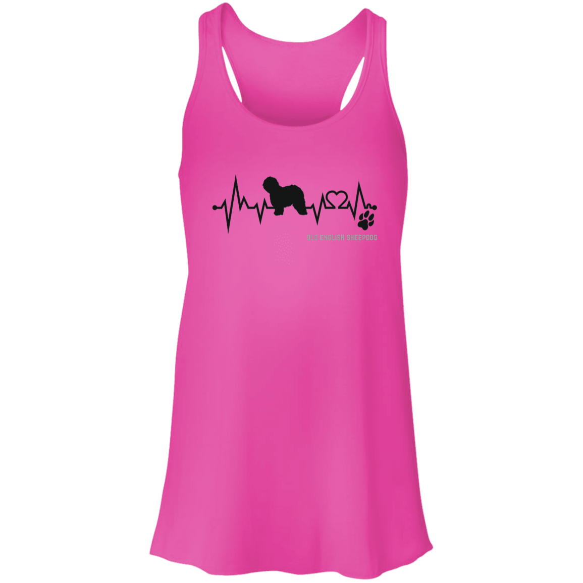 Old English Sheepdog Heartbeat EKG Line, Flowy Racerback Tank