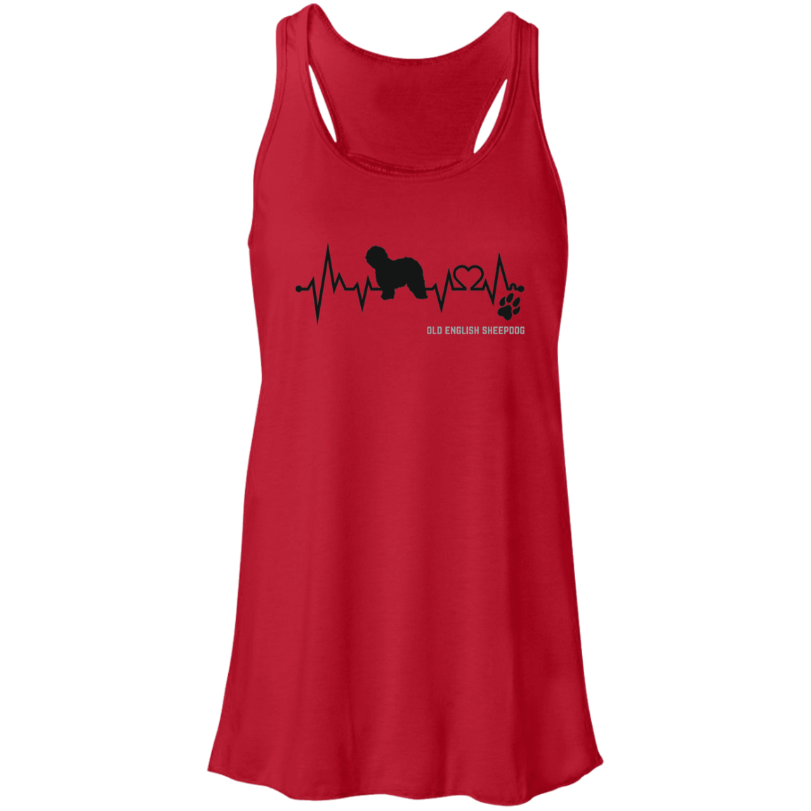 Old English Sheepdog Heartbeat EKG Line, Flowy Racerback Tank