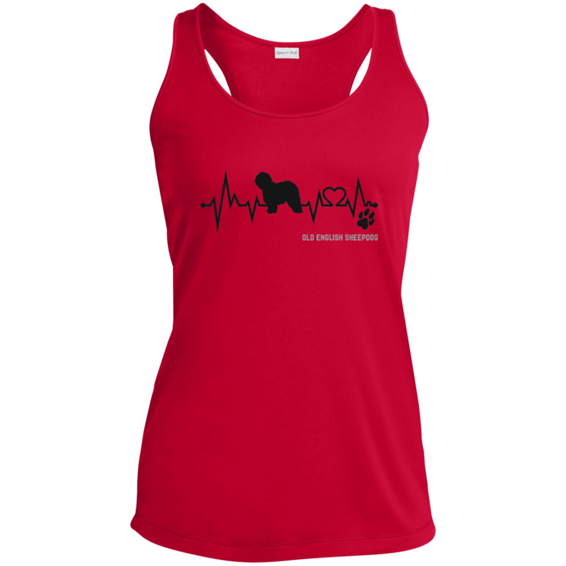 Women's Performance Racerback Tank, EKG Heartbeat Old English Sheepdog