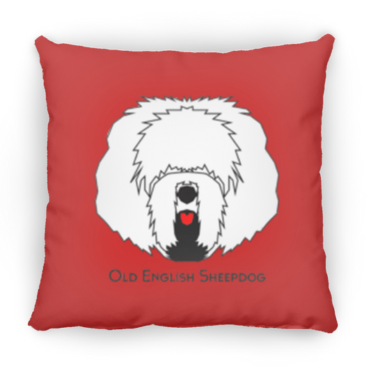 Red Tongue Old English Sheepdog Throw Pillow, 16"x16"