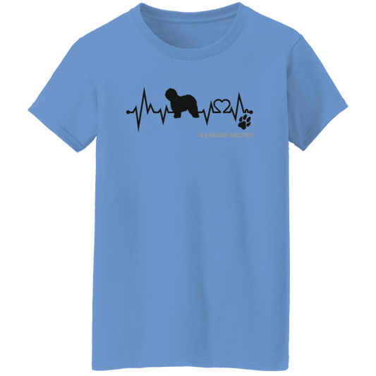 Old English Sheepdog Heartbeat, Unisex, Cotton/Polyester T-Shirt