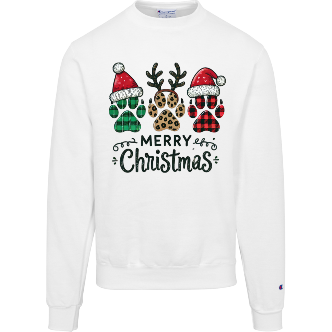 Pet Christmas Shirt, Merry Pawsmas, Champion Crewneck Sweatshirt