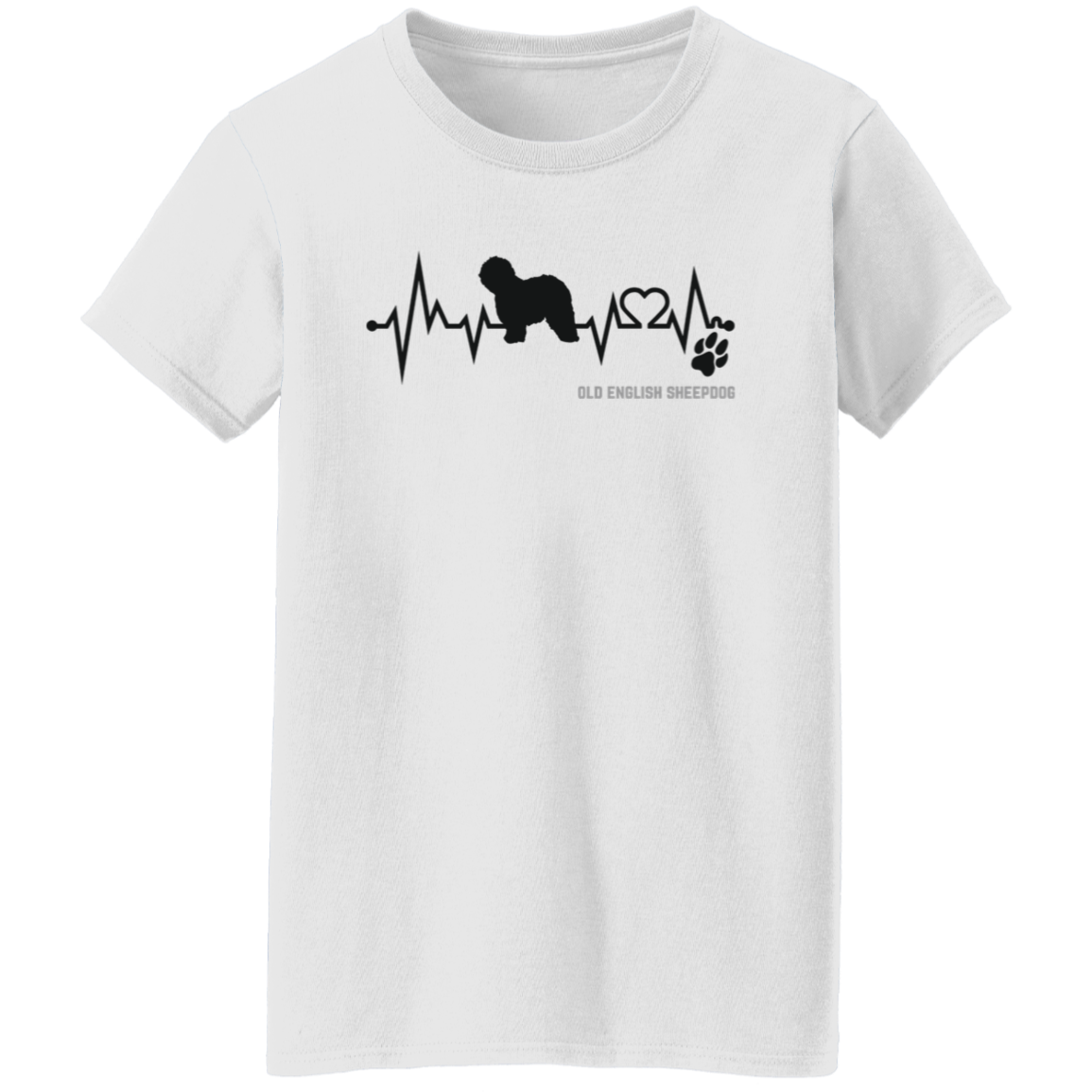 Old English Sheepdog Heartbeat, Unisex, Cotton/Polyester T-Shirt