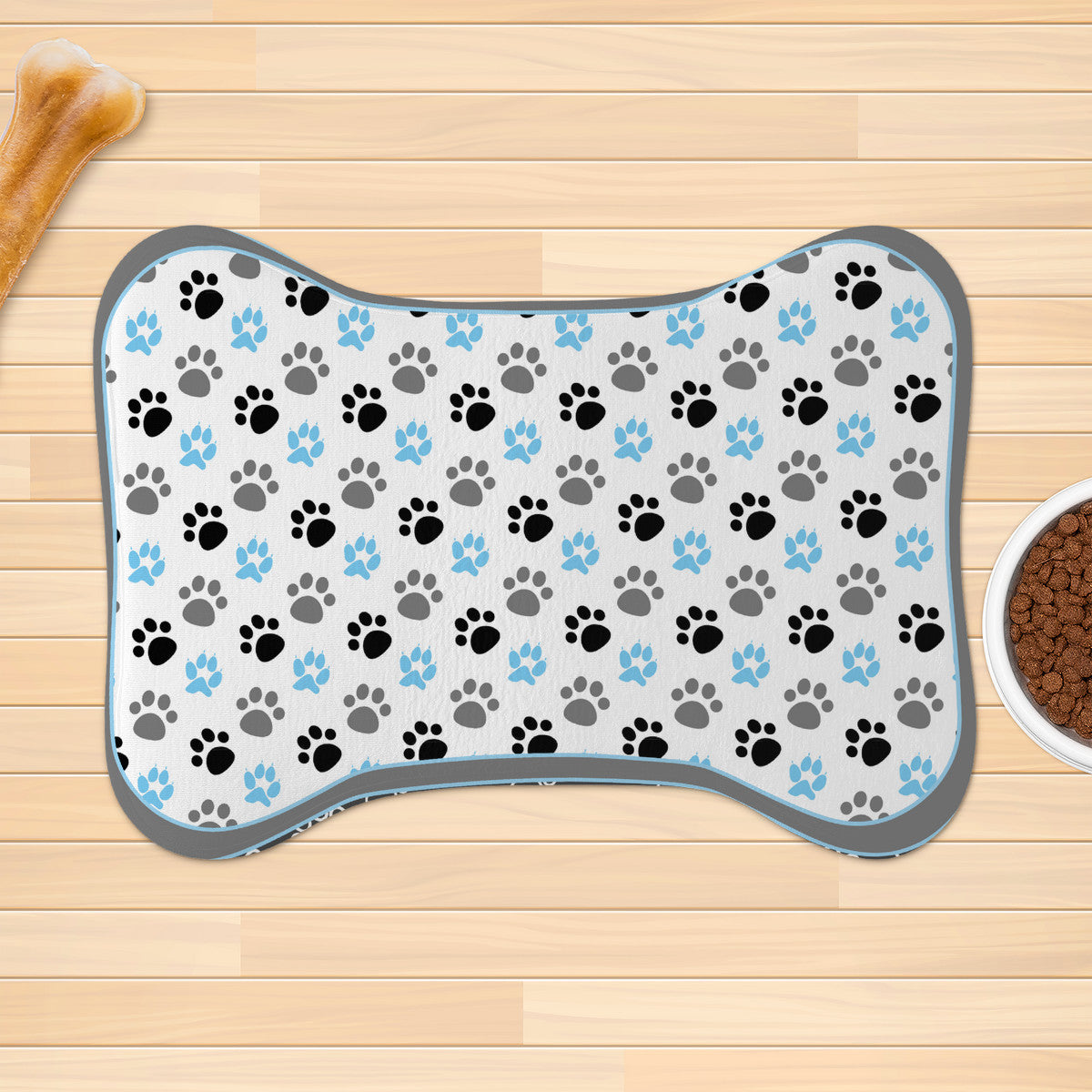 Brown and Blue Big Paws Prints - Dog Bone Rug