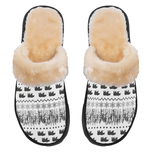 Slippers, Bears, Women, Animal Collection, Black and White, Plush Lined