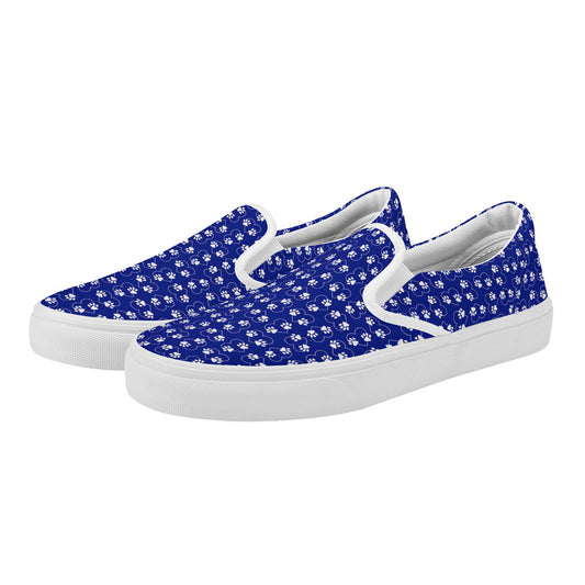 Unisex Blue Slip on Sneakers, Paw Print Shoes, Sneakers with Paw Prints