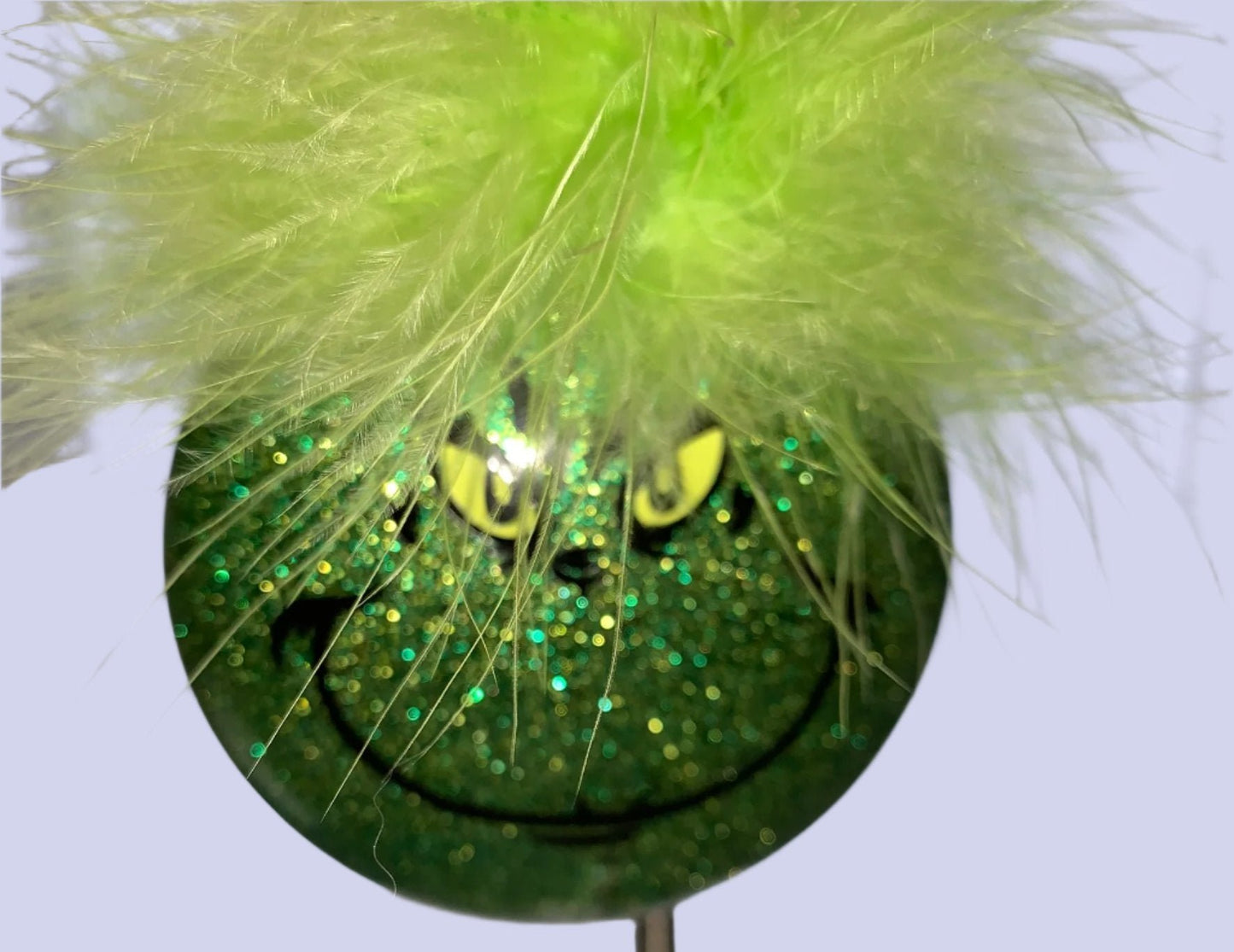 Oh Those Grinchie Eyes and Smirky Smile and Green Hair Handmade Glass Ornament