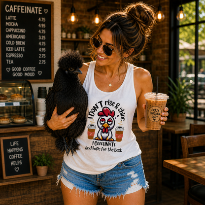 "I Don’t Rise & Shine, I Caffeinate..." - Women's Flowy Racer Back Tank Top