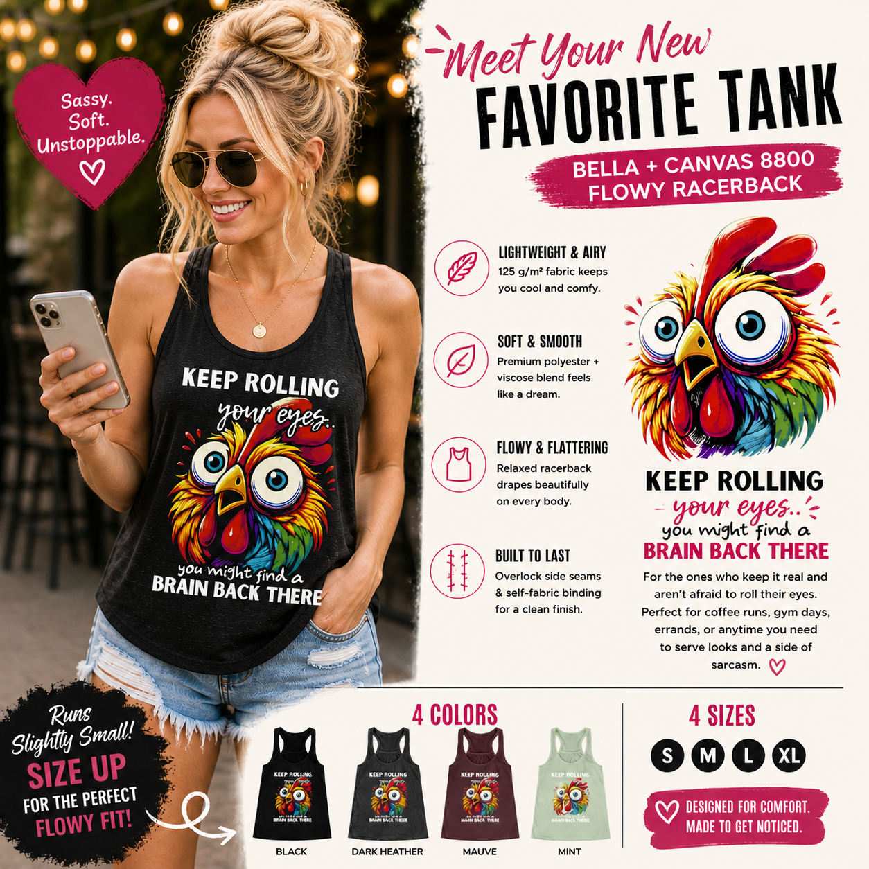 Wide Eyed Chicken  — Women's Flowy Racer Back Tank Top