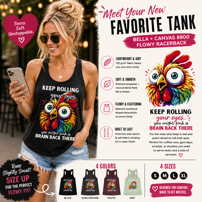 Wide Eyed Chicken  — Women's Flowy Racer Back Tank Top