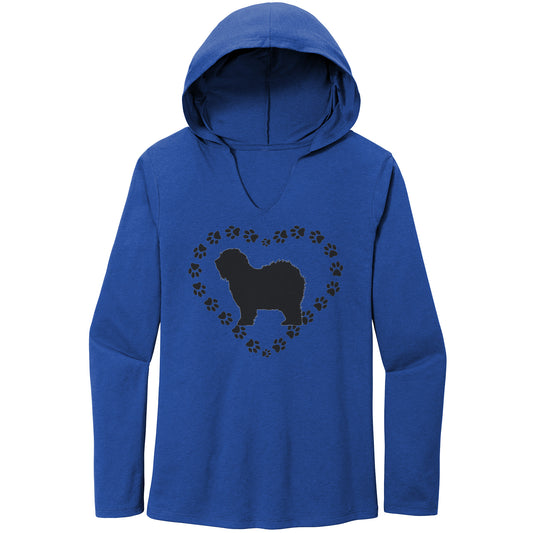 Old English Sheepdog Hoodie, Paw Print Heart, V-Neck Pullover Hoodie