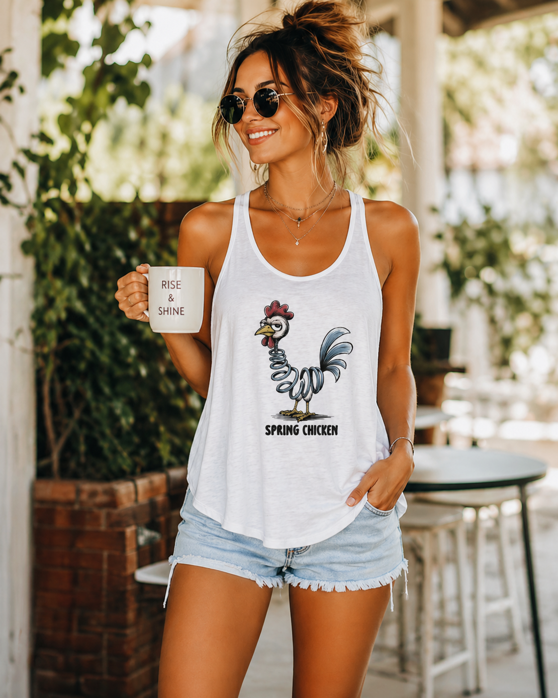 Spring Chicken Tank Top —  Women's Flowy Racer Back Tank Top