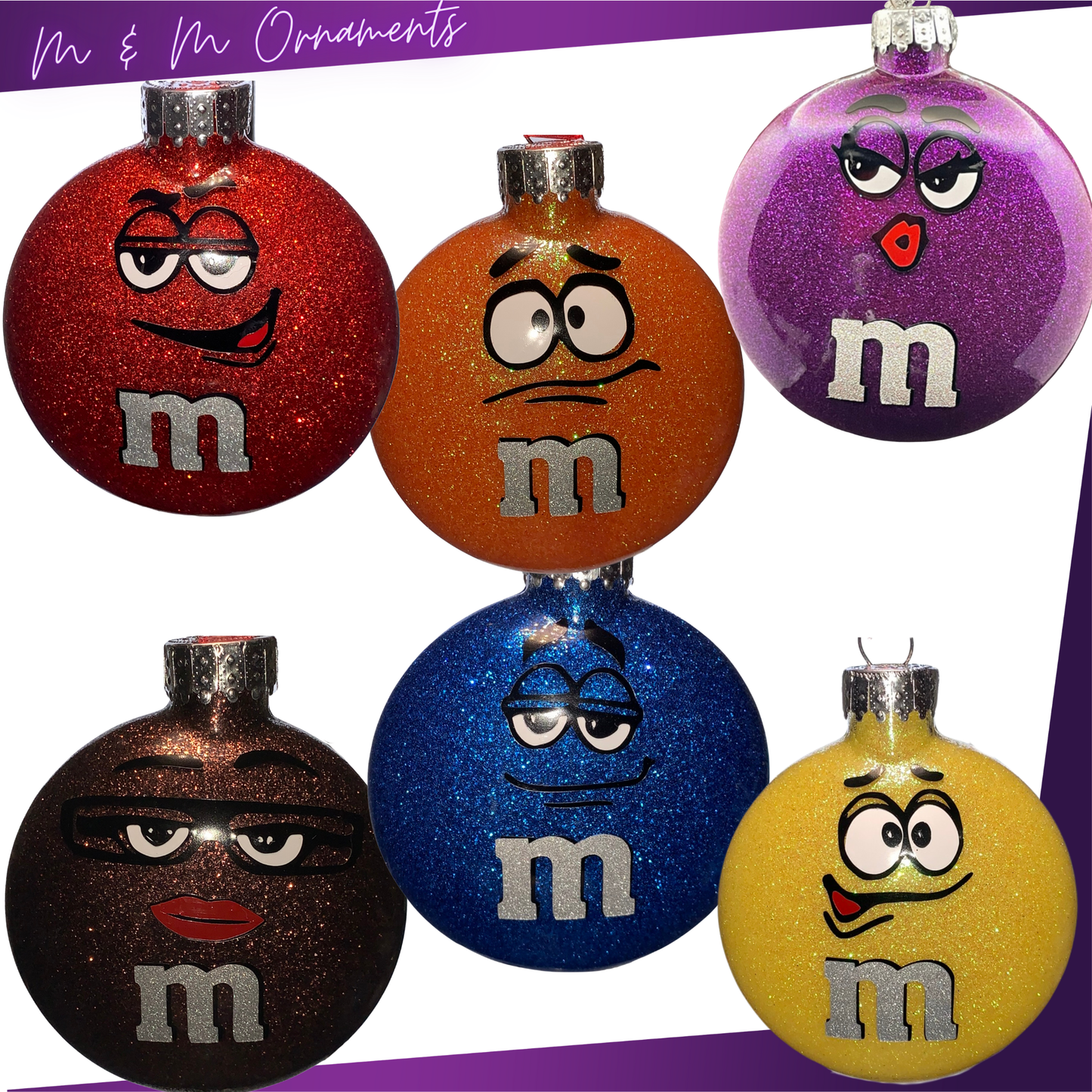 Handmade Glass Disk Ornaments, Characters of MM's, Personalized