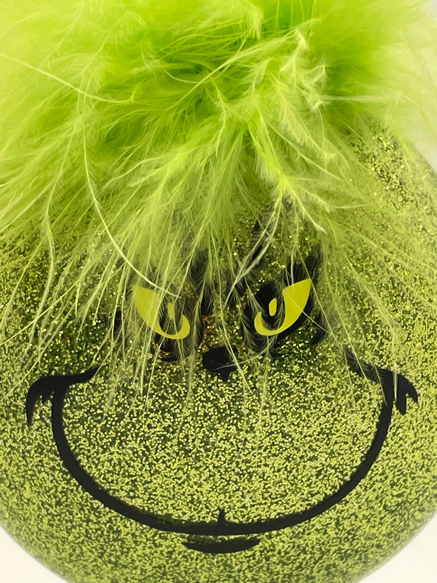 Oh Those Grinchie Eyes and Smirky Smile and Green Hair Handmade Glass Ornament