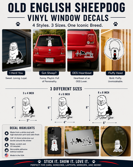 Old English Sheepdog Cartoon Vinyl Decals