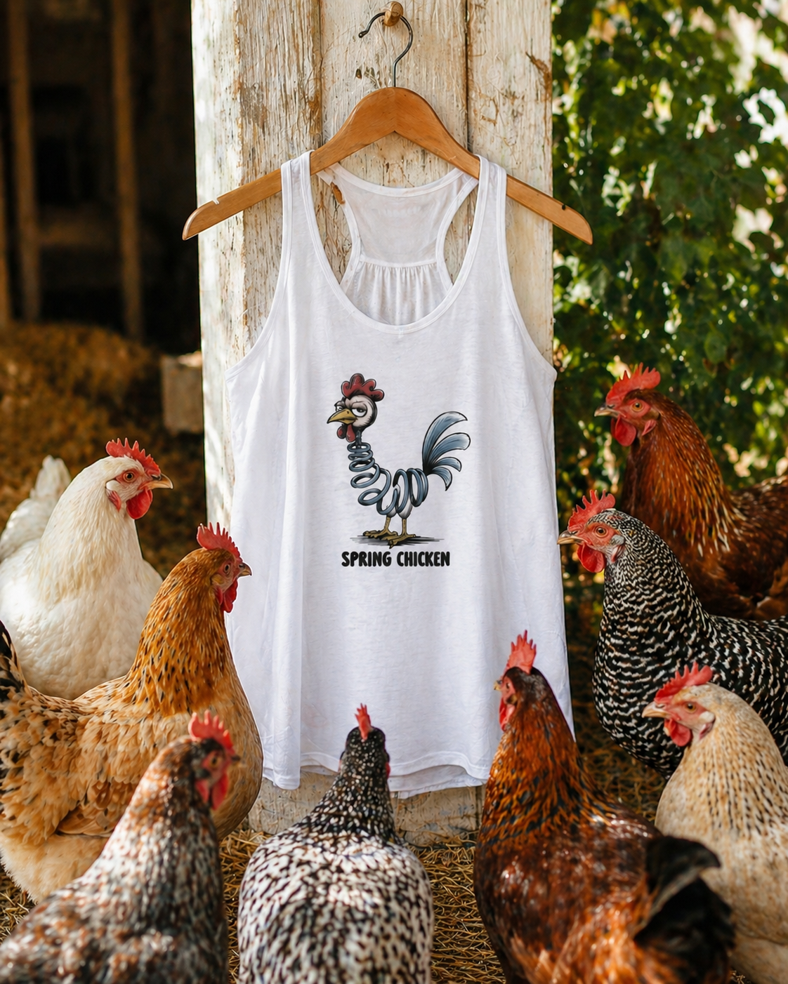 Spring Chicken Tank Top —  Women's Flowy Racer Back Tank Top