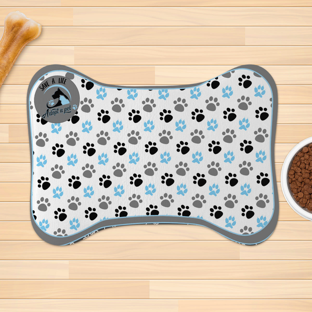 Brown and Blue Big Paws Prints, Personalized - Dog Bone Rug