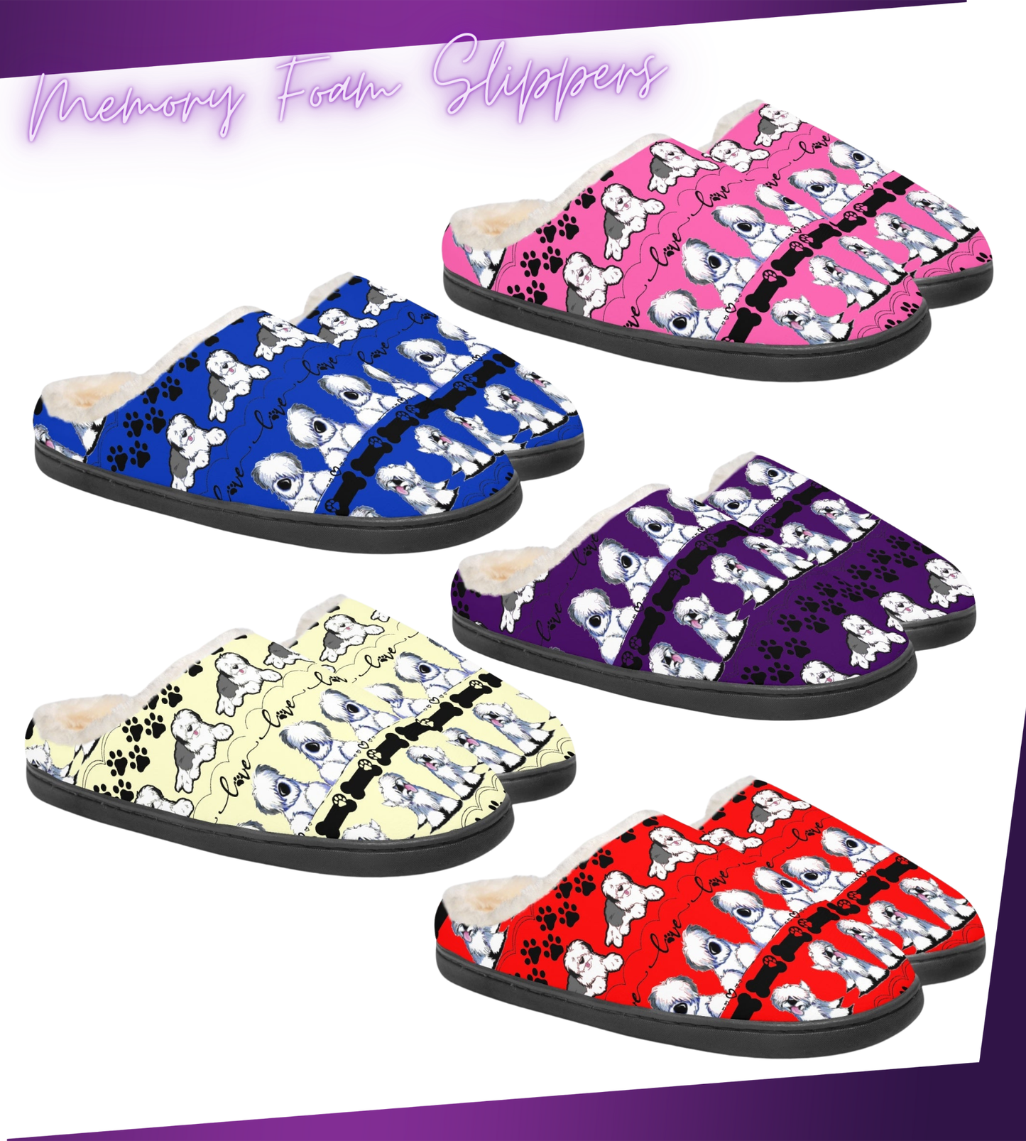 Memory Foam Unisex Slippers, Old English Sheepdog