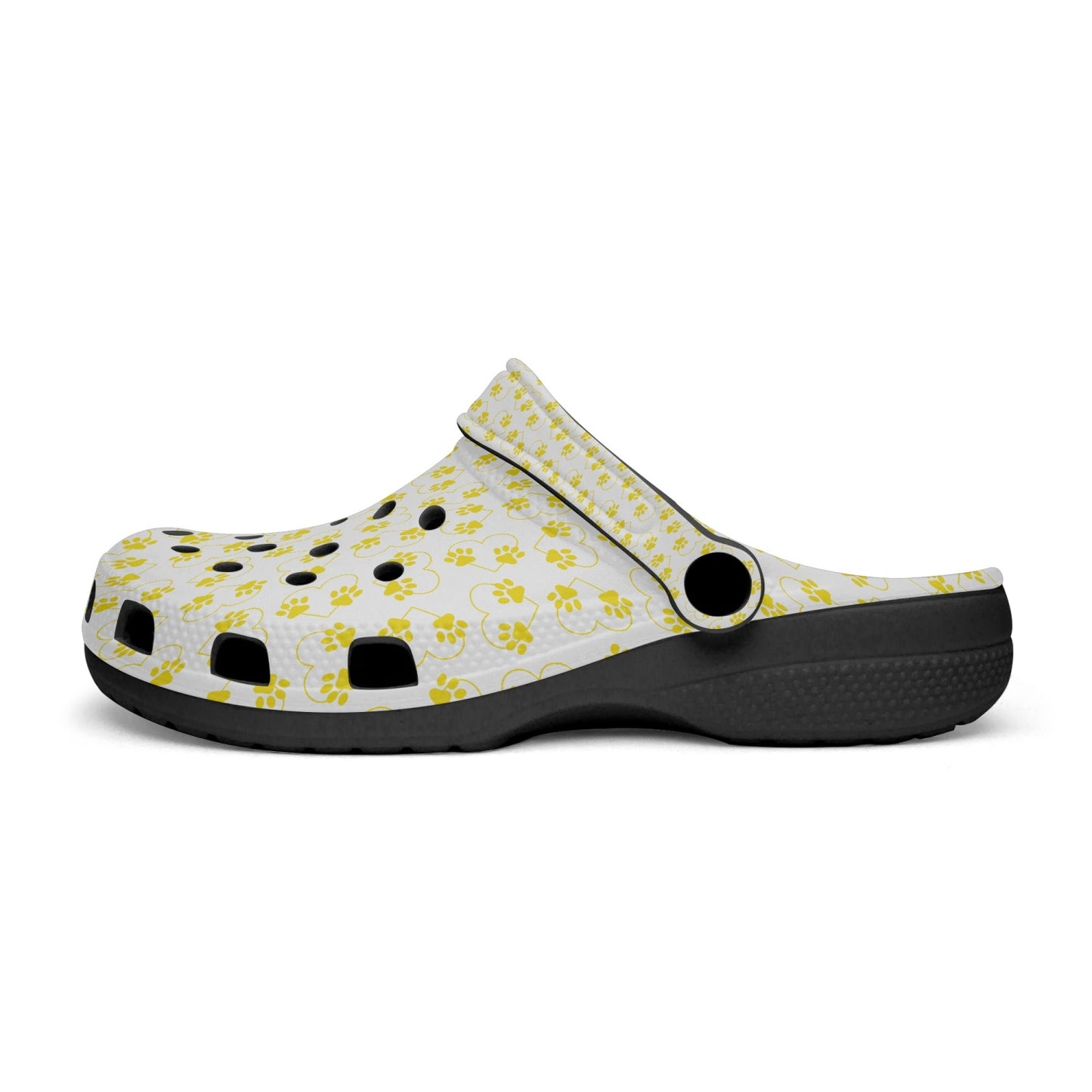 Paw Prints and Hearts, Yellow, Black Soles Clogs