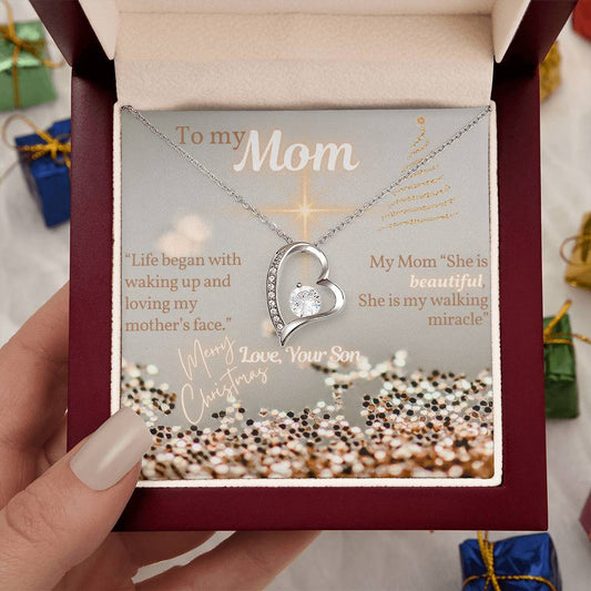 Christmas Gift for Mom, Gift for Mom From Son, Necklace, Forever Love Necklace(Heart Necklace) with Message Card, To My Mom, Love Your Son