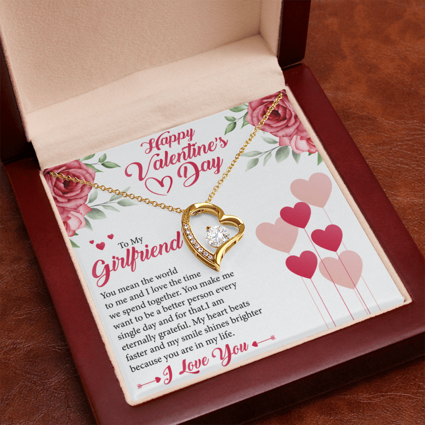 To My Girlfriend, My Valentine, Valentines Day Gift For Girlfriend, Heart Pendant Necklace, Heart Necklace with Message Card